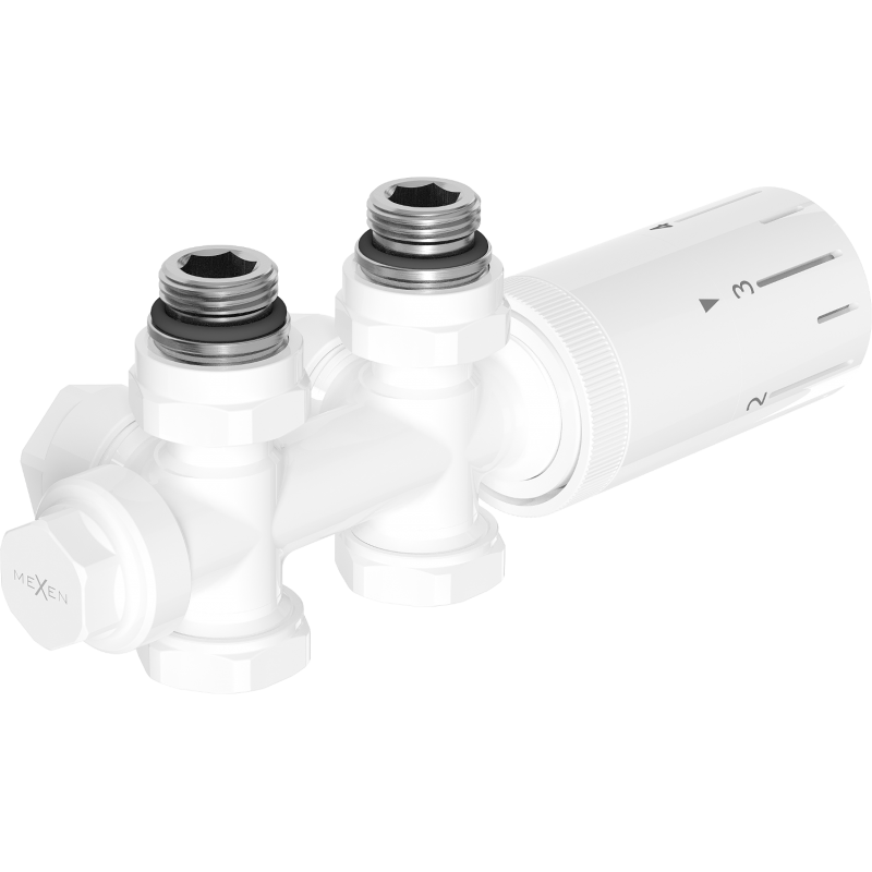 Mexen G05 termostatinis rinkinys, kampinis/tiesus, Duplex, DN50, baltas - W908-958-20