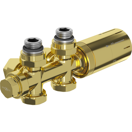 Mexen G05 termostatinių kampinių/tiesių vožtuvų rinkinys, Duplex, DN50, auksinis - W908-958-50