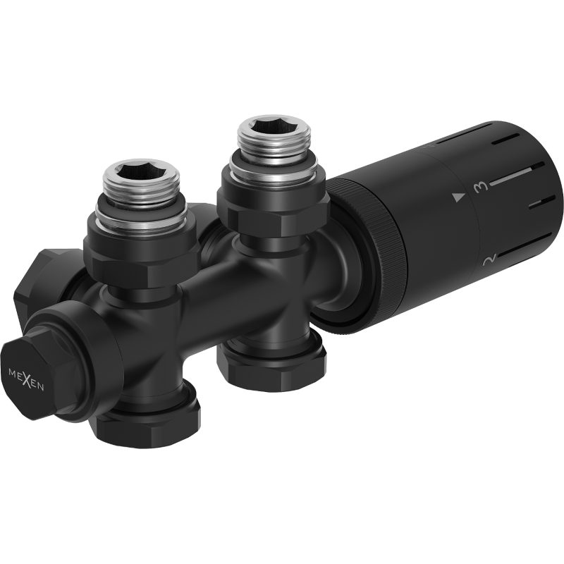 Mexen G05 termostatinis kampinis/tiesus komplektas, Duplex, DN50, juodas - W908-958-70