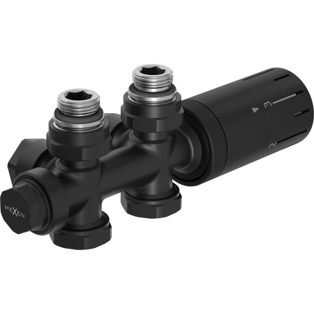 Mexen G05 termostatinis kampinis/tiesus komplektas, Duplex, DN50, juodas - W908-958-70