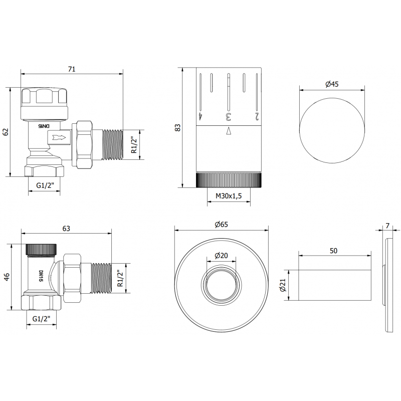 Mexen G05 kampinis termostatinis rinkinys su R dangteliu, antracitas - W901-958-904-66