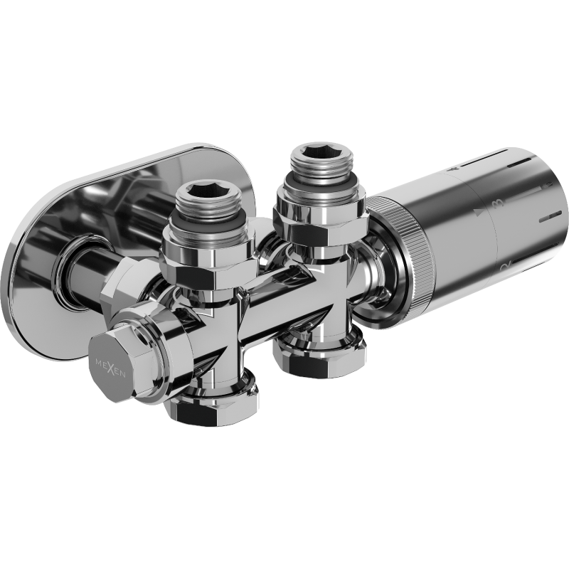 Mexen G05 termostatinis rinkinys kampinis/tiesus su dangteliu R, Duplex, DN50, chromas - W908-958-905-01