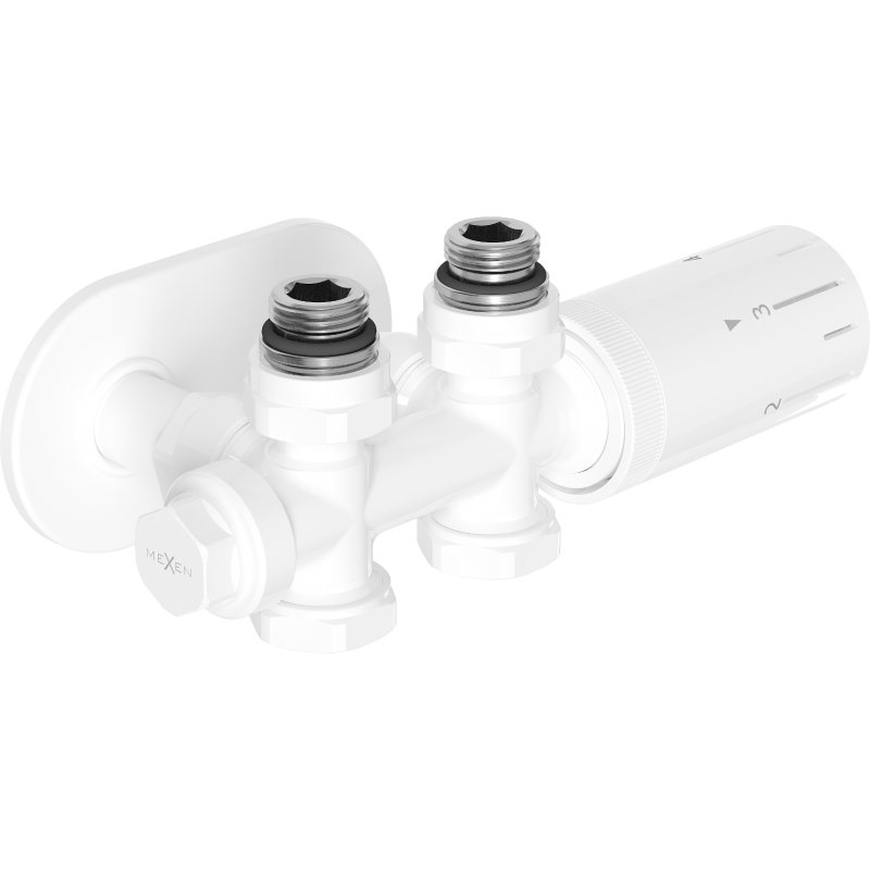 Mexen G05 kampinis/tiesus termostatinis komplektas su dangteliu R, Duplex, DN50, baltas - W908-958-905-20