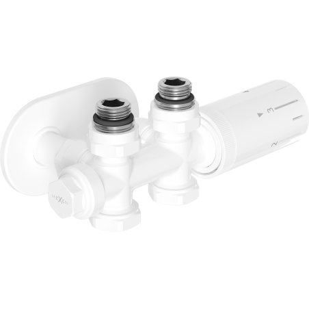 Mexen G05 kampinis/tiesus termostatinis komplektas su dangteliu R, Duplex, DN50, baltas - W908-958-905-20