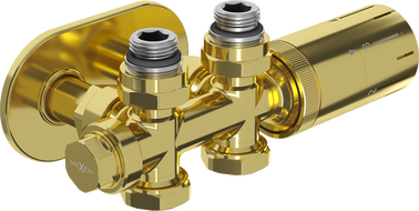 Mexen G05 termostatinio vožtuvo kampinis/tiesus rinkinys su maskuotuvu, Duplex, DN50, auksinis - W908-958-905-50