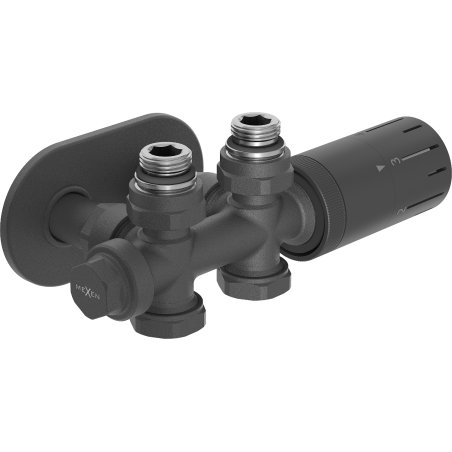 Mexen G05 termostatinis kampinis/tiesus rinkinys su dangteliu R, Duplex, DN50, antracitas - W908-958-905-66