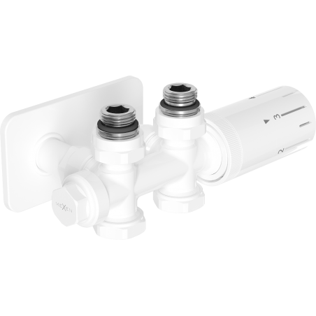Mexen G05 termostatinis komplektas kampinis/tiesus su S dangteliu, Duplex, DN50, baltas - W908-958-910-20
