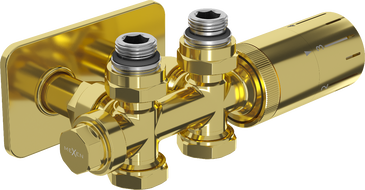 Mexen G05 termostatų rinkinys kampinis/tiesus su S dangteliu, Duplex, DN50, auksinis - W908-958-910-50