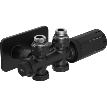 Mexen G05 termostatinis kampinis arba tiesus komplektas su S dangteliu, Duplex, DN50, juodas - W908-958-910-70