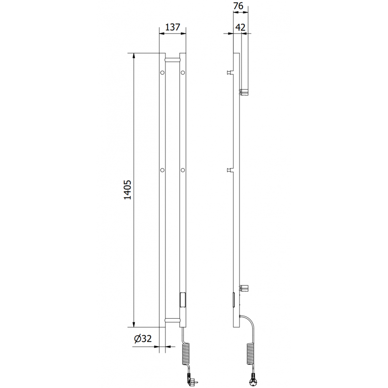 Mexen Pino elektrinis radiatorius su rankšluosčių kabliukais 1405 x 137 mm, 150 W, baltas - W301-1405-137-00-20