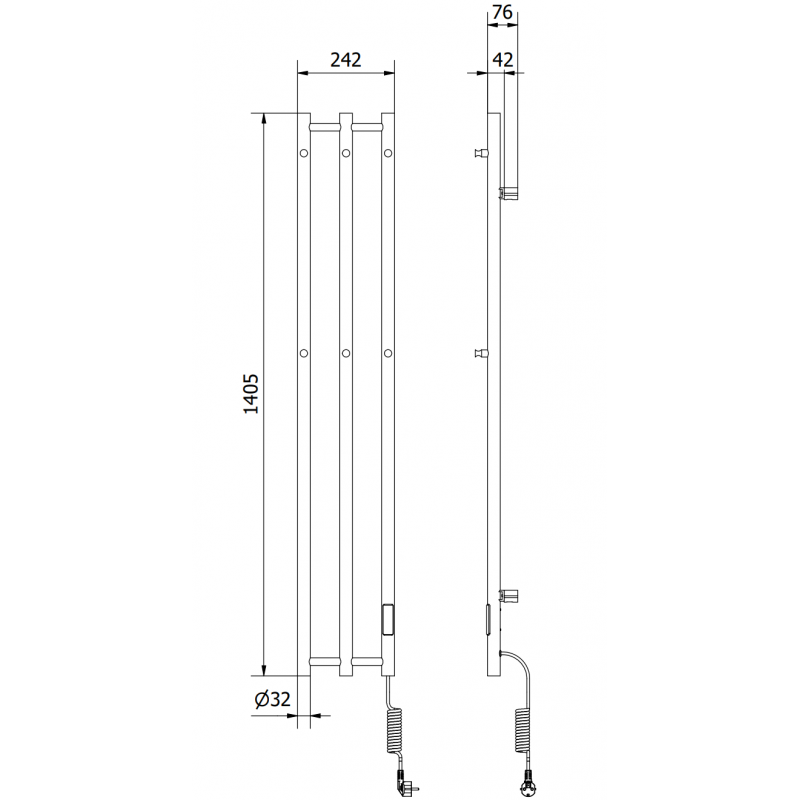 Mexen Pino elektrinis radiatorius su rankšluosčių laikikliais 1405 x 242 mm, 200 W, juodas - W301-1405-242-00-70