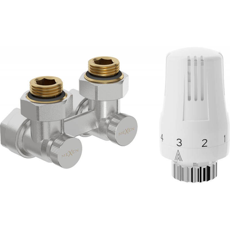 Mexen G01 termostatinis dviejų vamzdžių komplektas DN50, kampinis 1/2"x16 mm, nikelis - W911-016-918-01