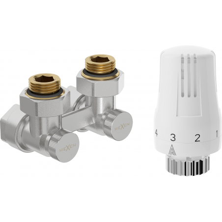 Mexen G01 termostatinis dviejų vamzdžių komplektas DN50, kampinis 1/2"x16 mm, nikelis - W911-016-918-01