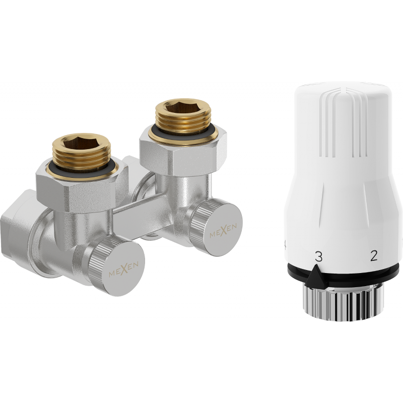 Mexen G02 dviejų vamzdžių termostatinis rinkinys DN50, kampinis 1/2"x16 mm, nikeliuotas - W911-016-928-01