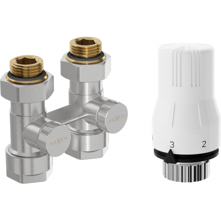 Mexen G02 dviejų vamzdžių DN50 termostatinis komplektas, tiesus 1/2"x16 mm, nikelis - W912-016-928-01
