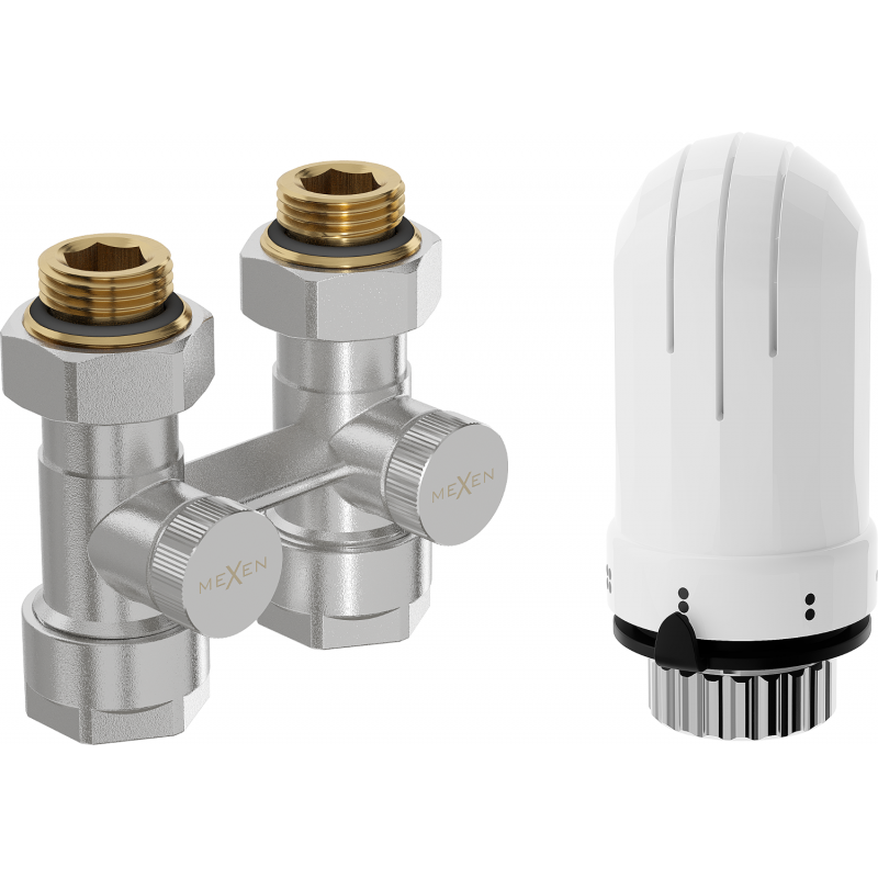 Mexen G03 termostatinis dviejų vamzdžių DN50 komplektas, tiesus 1/2"x16 mm, nikelis - W912-016-938-01