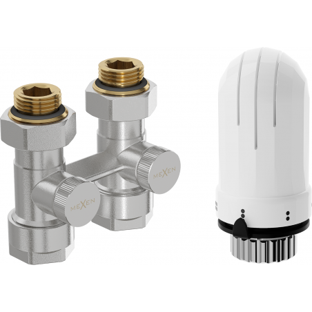 Mexen G03 termostatinis dviejų vamzdžių DN50 komplektas, tiesus 1/2"x16 mm, nikelis - W912-016-938-01