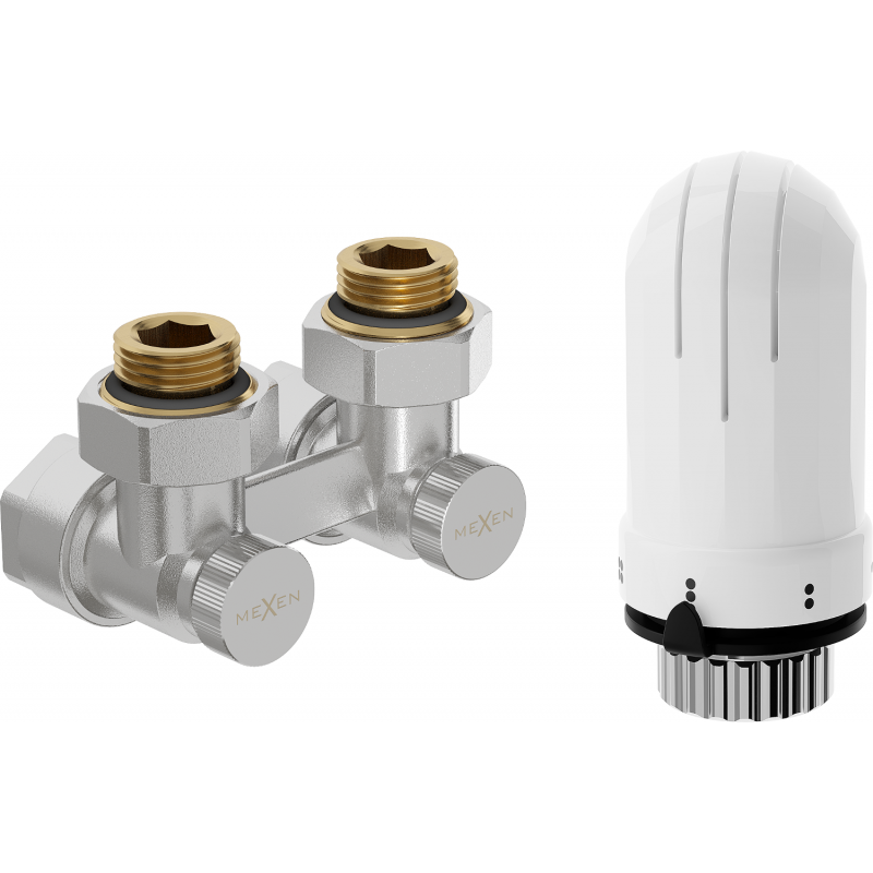 Mexen G03 termostatinio rinkinio dviejų vamzdžių DN50, kampinis 1/2"x16 mm, nikelis - W911-016-938-01