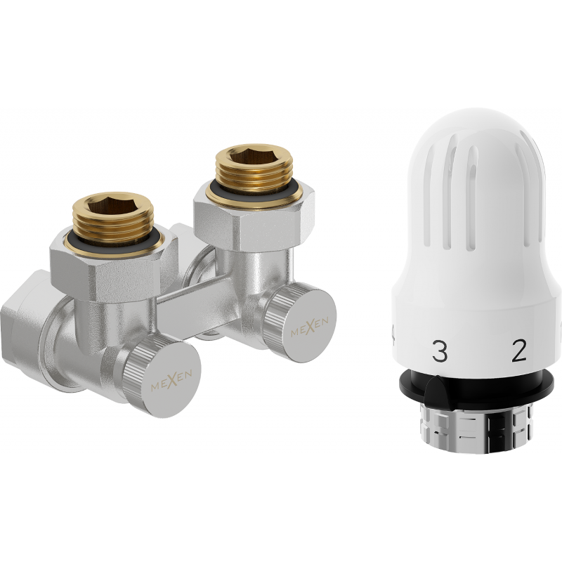 Mexen G04 dviejų vamzdelių DN50, kampinis 1/2"x16 mm, nikelio - W911-016-948-01 termostatinis komplektas