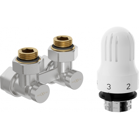 Mexen G04 dviejų vamzdžių termostatinis DN50 komplektas, kampinis 1/2"x16 mm, nikelis - W911-016-948-01