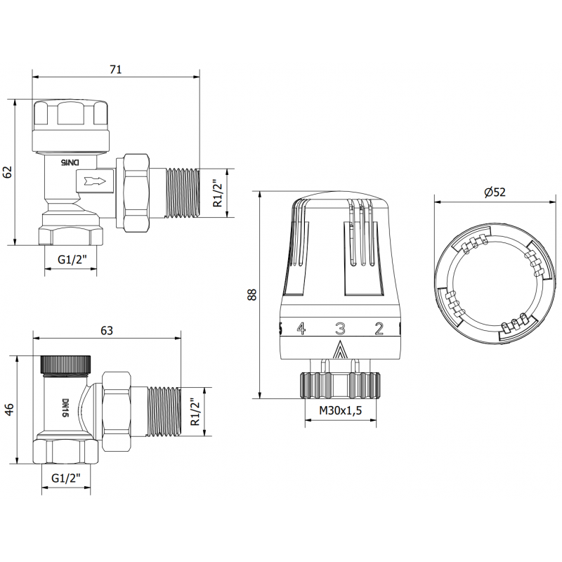 Mexen G01 termostatiniam rinkinys kampinis, nikelis - W913-012-918-01