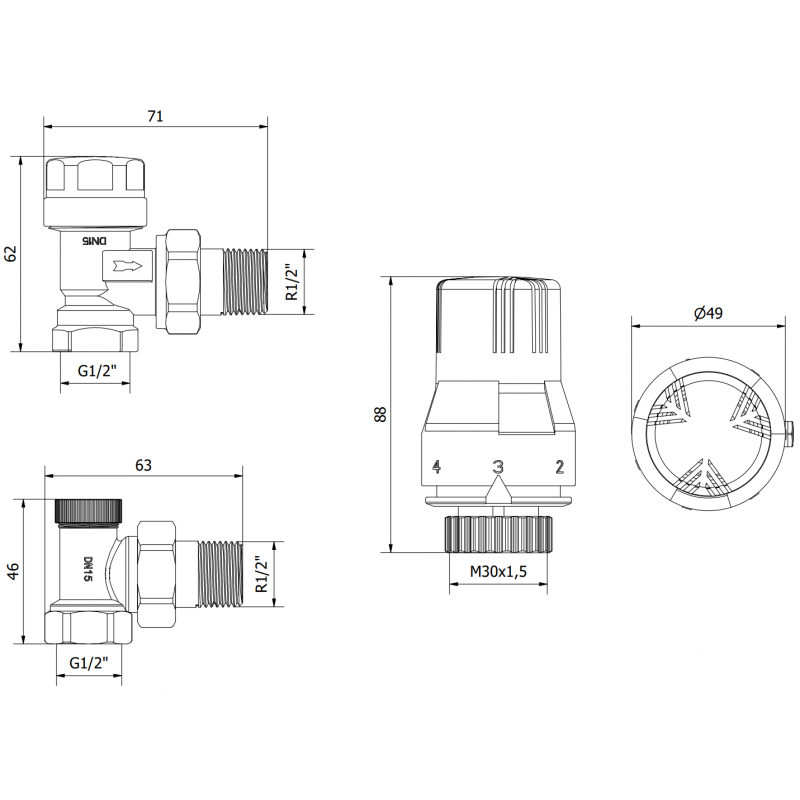 Mexen G02 termostatinis kampinis komplektas, nikelis - W913-012-928-01