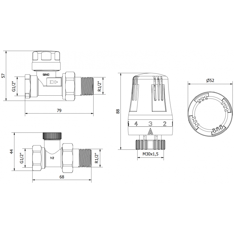 Mexen G01 paprastas terminio vožtuvo rinkinys, nikeliuotas - W914-012-918-01