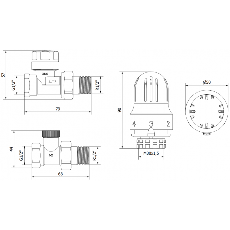 Mexen G04 termostatinis rinkinys tiesus, nikelis - W914-012-948-01