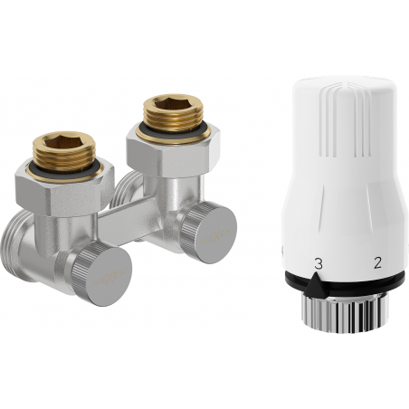 Mexen G02 dviejų vamzdžių termostatinis rinkinys DN50, kampinis 1/2"x3/4", nikelis - W911-012-928-01