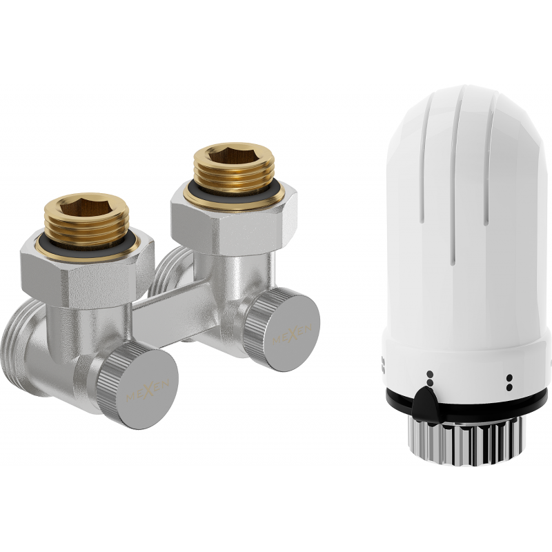 Mexen G03 dvivamzdis termostatinis komplektas DN50, kampinis 1/2"x3/4", nikelis - W911-012-938-01