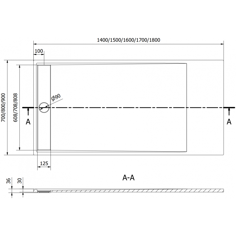 Mexen Amon stačiakampis dušo padėklas SMC 160 x 80 cm, juodas - 4F708016