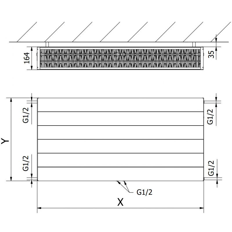 Mexen Line CCL33 plokščias radiatorius 600 x 1300 mm, apatinis centrinis prijungimas, 2861 W, antracitas - W6C33L-060-130-66