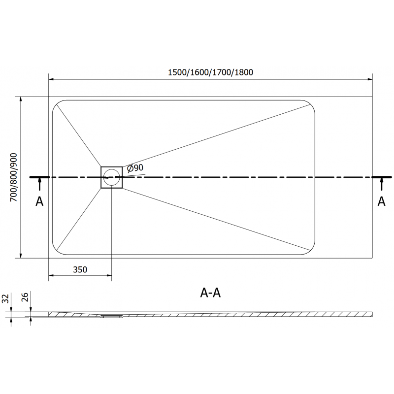 Mexen Bert stačiakampė dušo padėklas SMC 150 x 70 cm, juodas - 4K707015