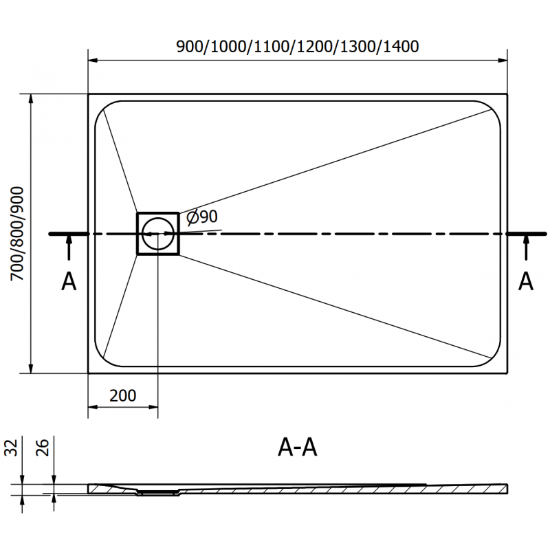 Mexen Bert stačiakampė SMC dušo padėklas 90 x 70 cm, juodas - 4K707090