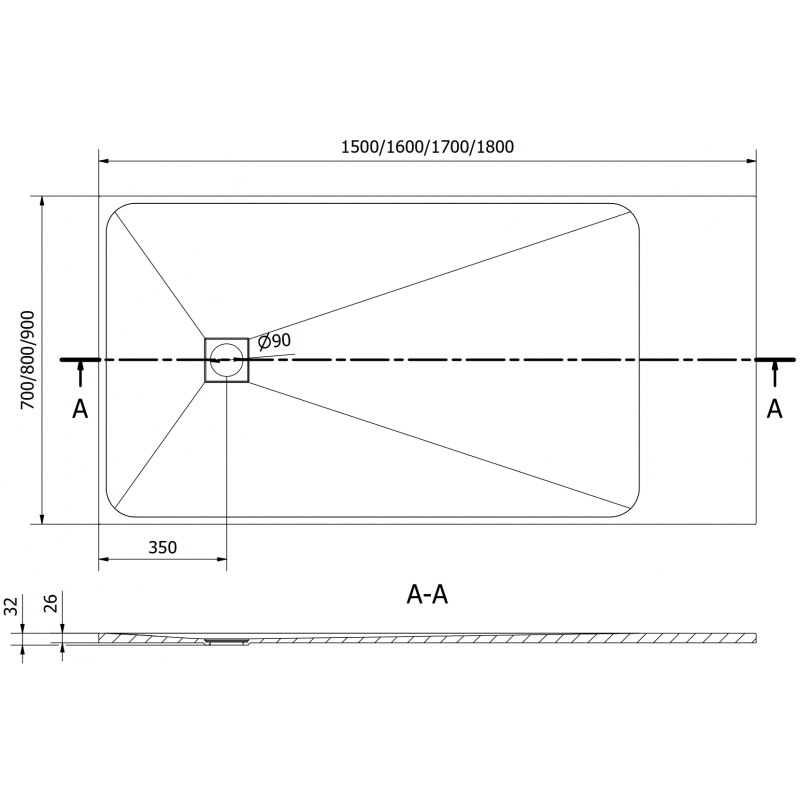 Mexen Bert stačiakampis dušo padėklas SMC 160 x 90 cm, juodas - 4K709016