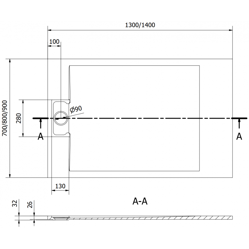Mexen Otto stačiakampis dušo padėklas SMC 130 x 80 cm, baltas - 4N108013