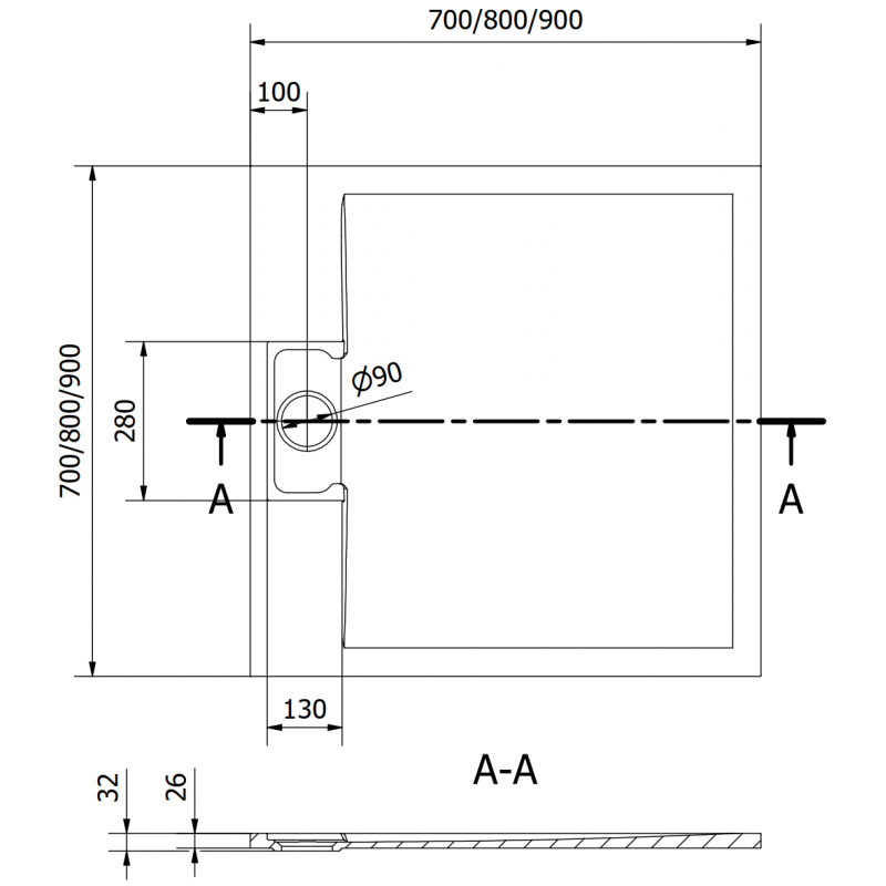 Mexen Otto kvadratinis dušo padėklas SMC 90 x 90 cm, baltas - 4N109090