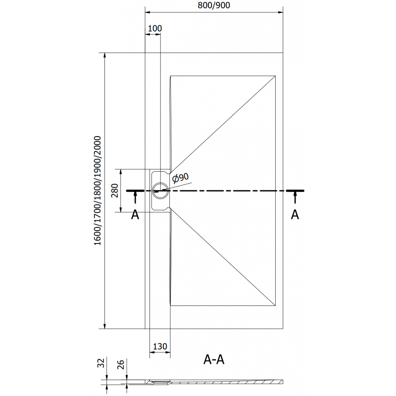 Mexen Egon stačiakampis dušo padėklas SMC 200 x 90 cm, baltas - 4R109020