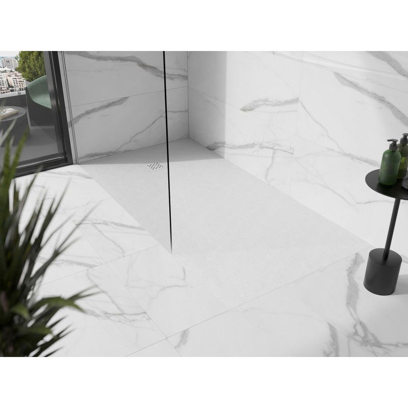 Mexen Stone+ stačiakampė kompozitinė dušo padėklas 180 x 70 cm, balta, balta dangtelis - 44107018-W