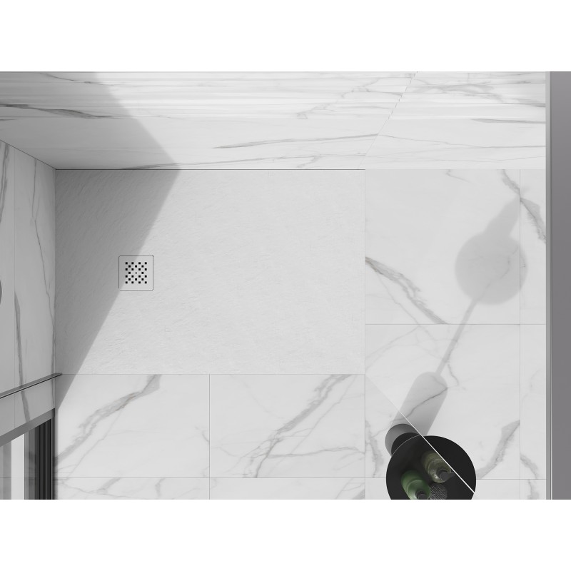 Mexen Stone+ stačiakampė kompozitinė dušo padėklas 90 x 80 cm, balta, balta apdaila - 44108090-W