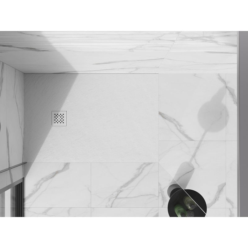 Mexen Stone+ stačiakampė kompozitinė dušo padėklė 120 x 80 cm, balta, balta uždanga - 44108012-W