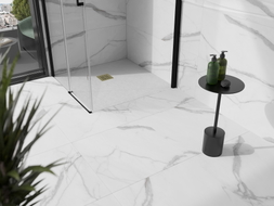 Mexen Stone+ kvadratinis kompozitinis dušo padėklas 100 x 100 cm, baltas, aukso dangtelis - 44101010-G