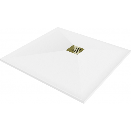 Mexen Stone+ kvadratinis kompozitinis dušas 90 x 90 cm, baltas, aukso dangtelis - 44109090-G