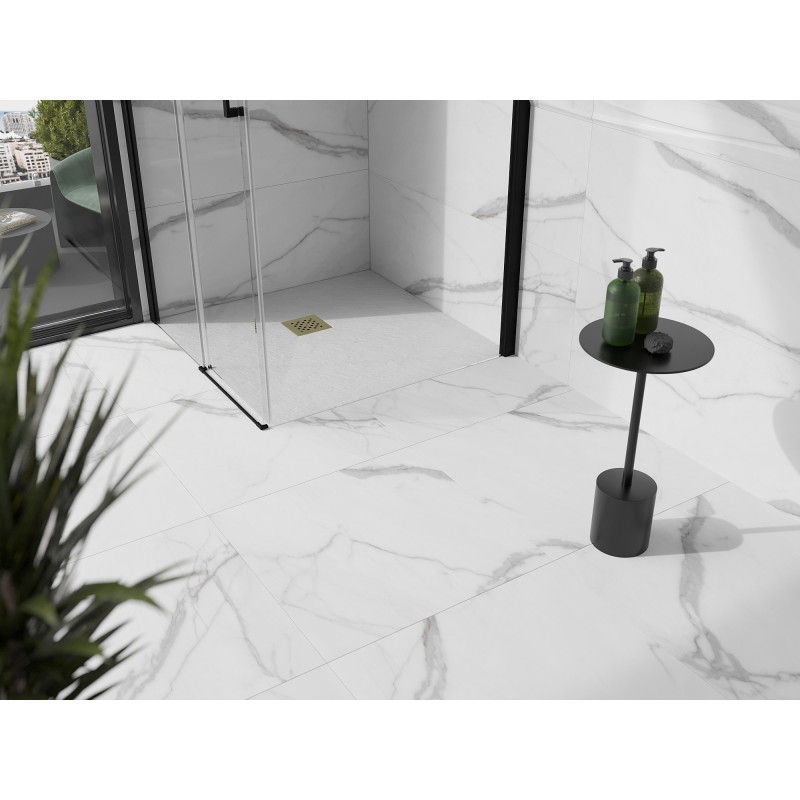 Mexen Stone+ kvadratinis kompozitinis dušo padėklas 70 x 70 cm, baltas, auksinė dangtelis - 44107070-G