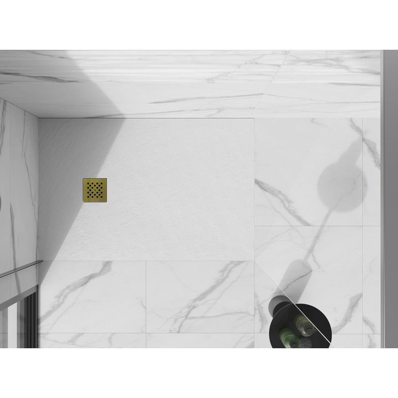 Mexen Stone+ kompozitinis kvadratinis dušo padėklas 120 x 100 cm, baltas, auksinė maskuotė - 44101012-G