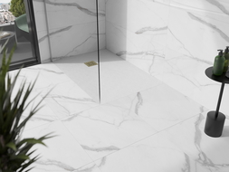 Mexen Stone+ kompozitinis kvadratinis dušo padėklas 140 x 100 cm, baltas, auksinė danga - 44101014-G
