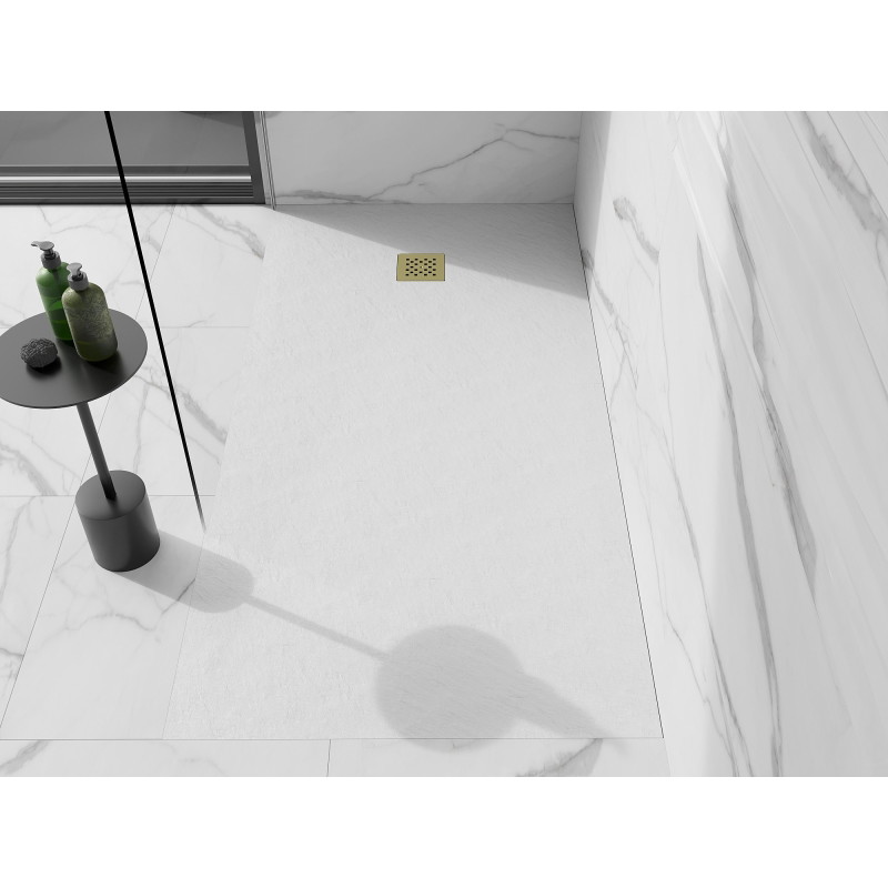 Mexen Stone+ kompozitinis kvadratinis dušo padėklas 200 x 100 cm, baltas, auksinė dangtelis - 44101020-G
