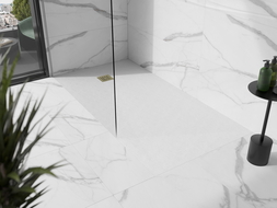 Mexen Stone+ kompozitinis kvadratinis dušas 200 x 100 cm, baltas, auksinės dangteliu - 44101020-G
