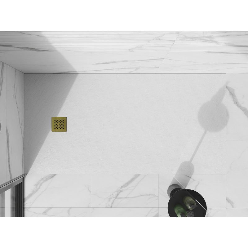 Mexen Stone+ stačiakampis kompozitinis dušo padėklas 200 x 90 cm, baltas, aukso spalvos dangtelis - 44109020-G