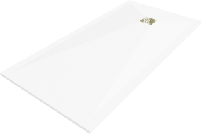 Mexen Stone+ stačiakampio formos kompozitinis dušo padėklas 180 x 80 cm, baltas, aukso spalvos dangtelis - 44108018-G